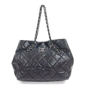 Chanel Matelasse Double Chain Tote Bag Black Grained Calfskin Quilting